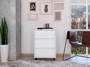 360 stand Minimalist Drawer Tower - 3-Drawer Rolling Cabinet, White (Commercial/Office Furniture)