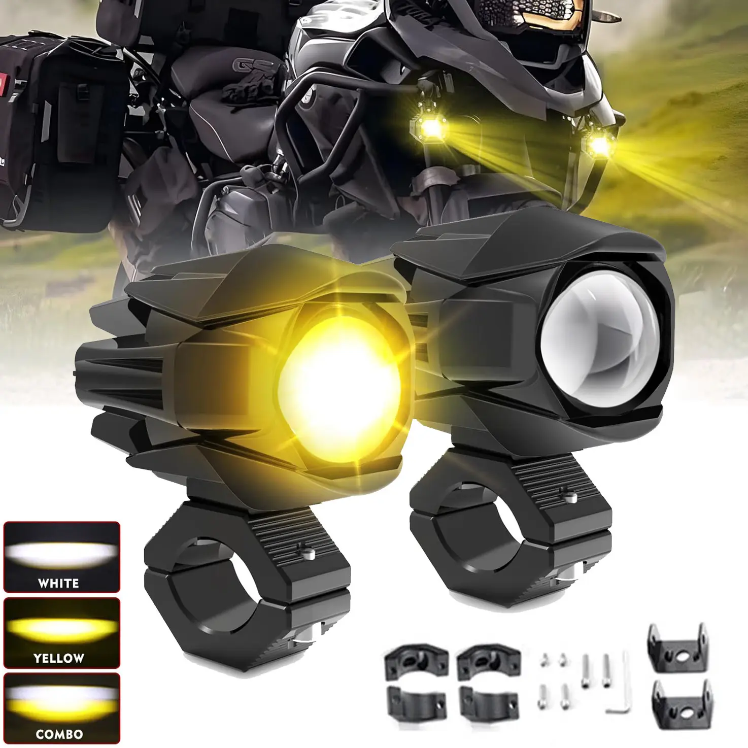 2pcs Dual Color Light LED Vehicle Lights 60W Driving Auxiliary Lights Universal Fit for Vehicle ATV UTV
