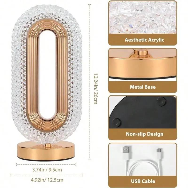 1 Luxury Crystal Runway Desk Lamp USB Powered Dimmable with Push Button 3-Color Adjustable Acrylic Base LED Lights Ideal for Bedroom Living Room Party & Dinner Decor Perfect Gift Choice