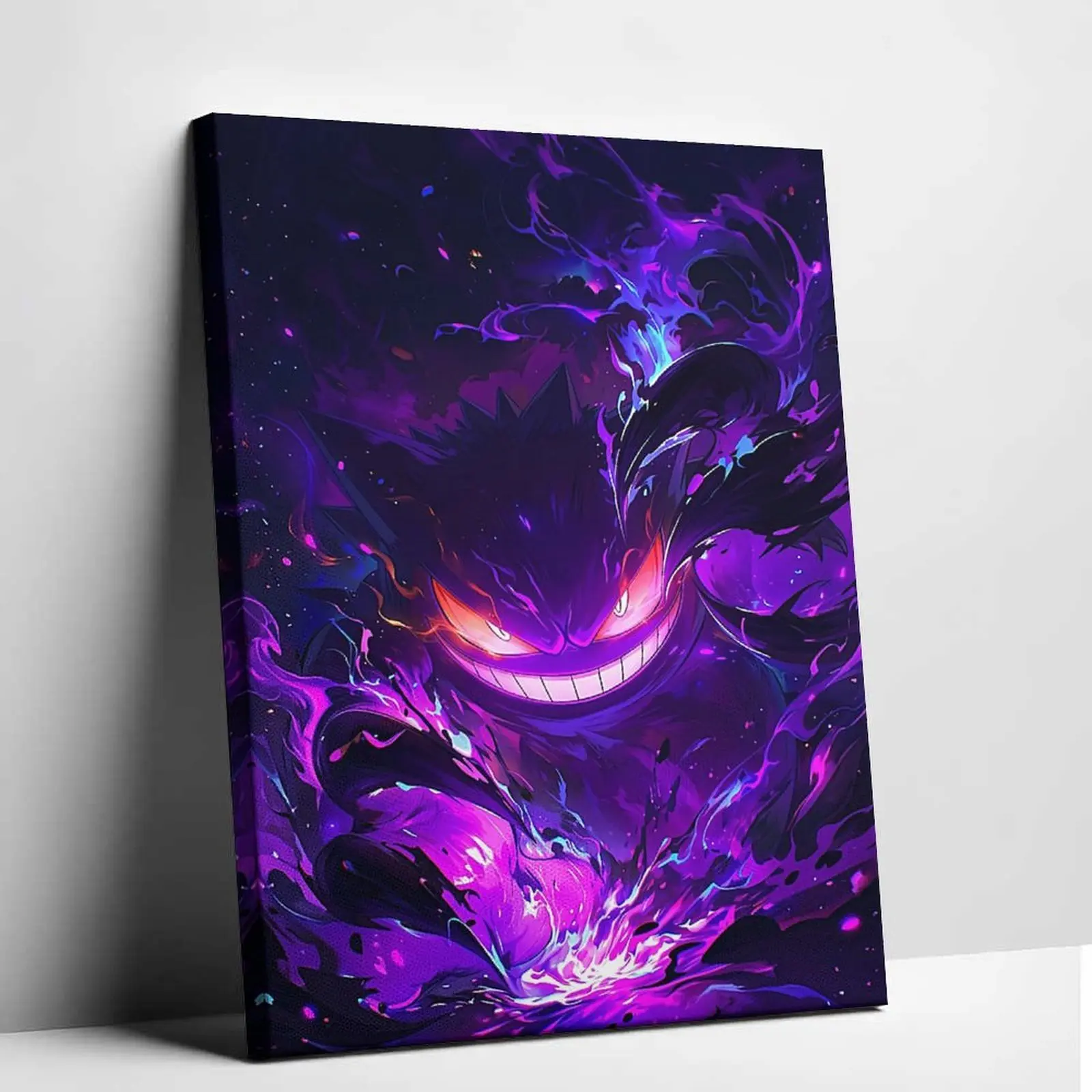 Dark Purple Ghost Monster Wall Art Poster, Neon Fantasy Canvas Print, Anime Inspired Aesthetic Room Decor, Gaming Room Artwork, Modern Bedroom Decoration