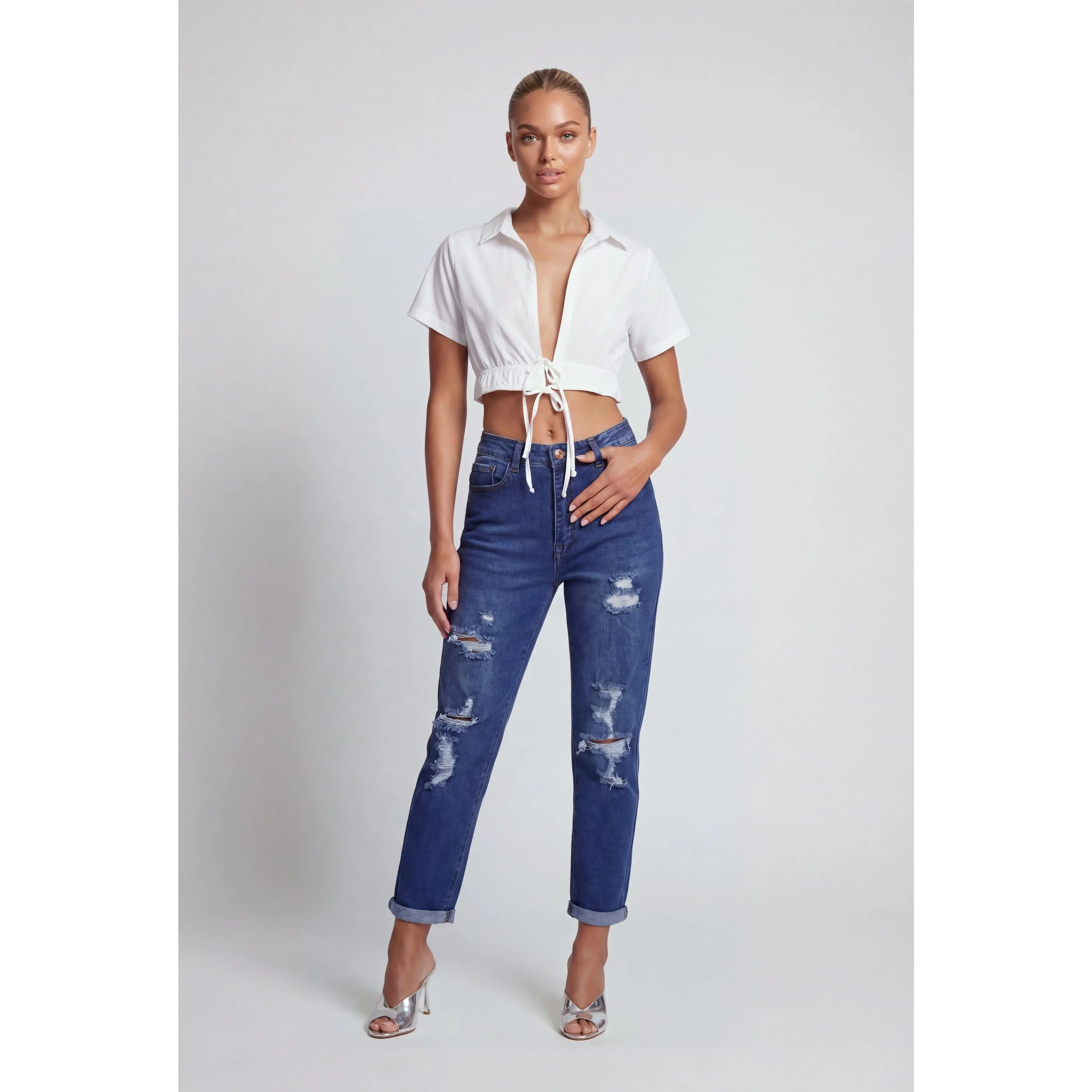 Leila Distressed Rolled Cuff Ankle Jeans