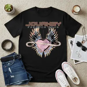 Journey Print Shirts for Women - Round Neck Fashion Casual  Graphic Tee, Women's  Spring  Holida Top