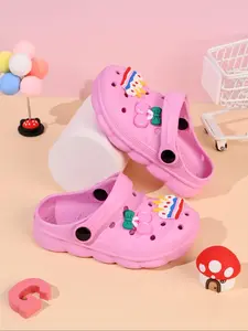 Summer New Pure Color Holey Shoes, Cherry Cake Decoration Birthday Gift, Cute Thick Sole Anti-Slip Breathable Comfortable Lightweight Child Shoes, Summer Slide Slippers