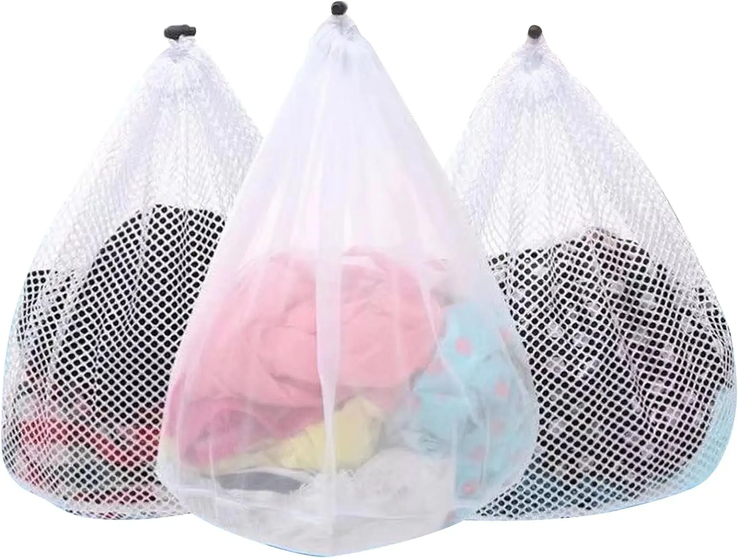OKAKA 3 Pcs Mesh Laundry Bags for College, Dorm, Travel, Famliy and Apartment with Drawstring Closure Sturdy(White, 3 XX-Large)