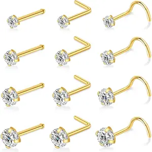 12 count / Surgical Steel Nose Rings Studs Set for Women 20G Nose  Stud Nose Studs Set  for Women Men Nose Piercings     0.8mm
