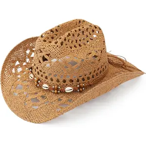 Straw Cowboy Hat, Western Cowgirl Hat, Wide Brim Sun Beach Hat for Men and Women