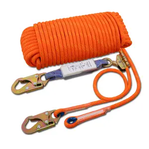 Fall Protection Safety Rope 25ft Heavy Duty Vertical Roofing Grab Snap Hook Shock Absorber Fall Protection Line Kit Restraint System Roofing Safety Equipment