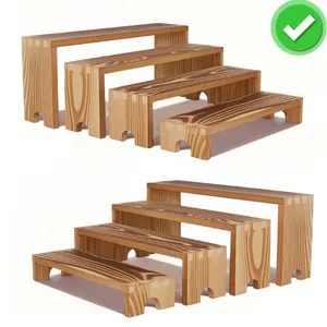 Wooden display stands: Set of 2, 8 pieces, multi-tiered, made from solid wood.