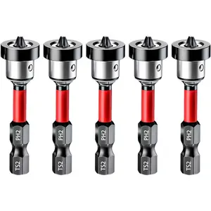 1/5 Piece Gypsum Board Screw Locator, Magnetic Screwdriver Bit PH2, 1/4 Inch Hex Shank Gypsum Board Screw Drill Bit, Gypsum Board Screw Locating Batch Drilling Tool, 50mm