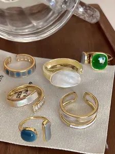 Boho Artificial Gemstone Decor Promise Unique Rings for Women, Artificial Zircon Ring, Elegant Open Vintage Rings, Engagement Rings, Trendy All-match Vintage Jewelry As Birthday Gift