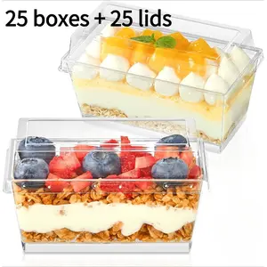 Clear Plastic Dessert Cups with Lids(25 boxes + 25 lids) – Stackable Reusable Parfait Containers for Mousse, Pudding & Fruit Parfait | Perfect for Catering, Weddings, Parties & Home Use