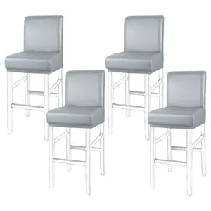 PiccoCasa 4Pcs Waterproof Bar Stool Covers, Faux Leather Pub Counter Height Side Chair Covers with Elastic Band Silver Gray