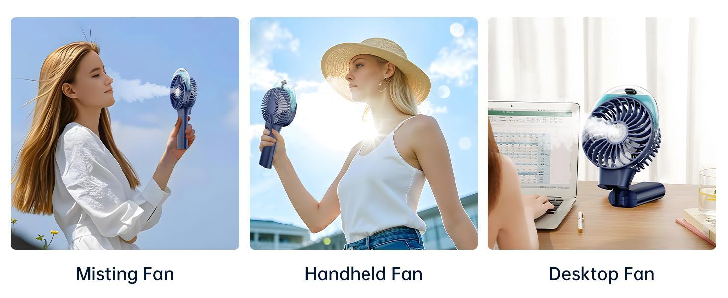 Handheld Misting Fan, USB Rechargeable Mini Fan, 3-Speed Portable Foldable Fan For Travel Outdoors Hiking Camping Office Mobile Mother's Day Gifts