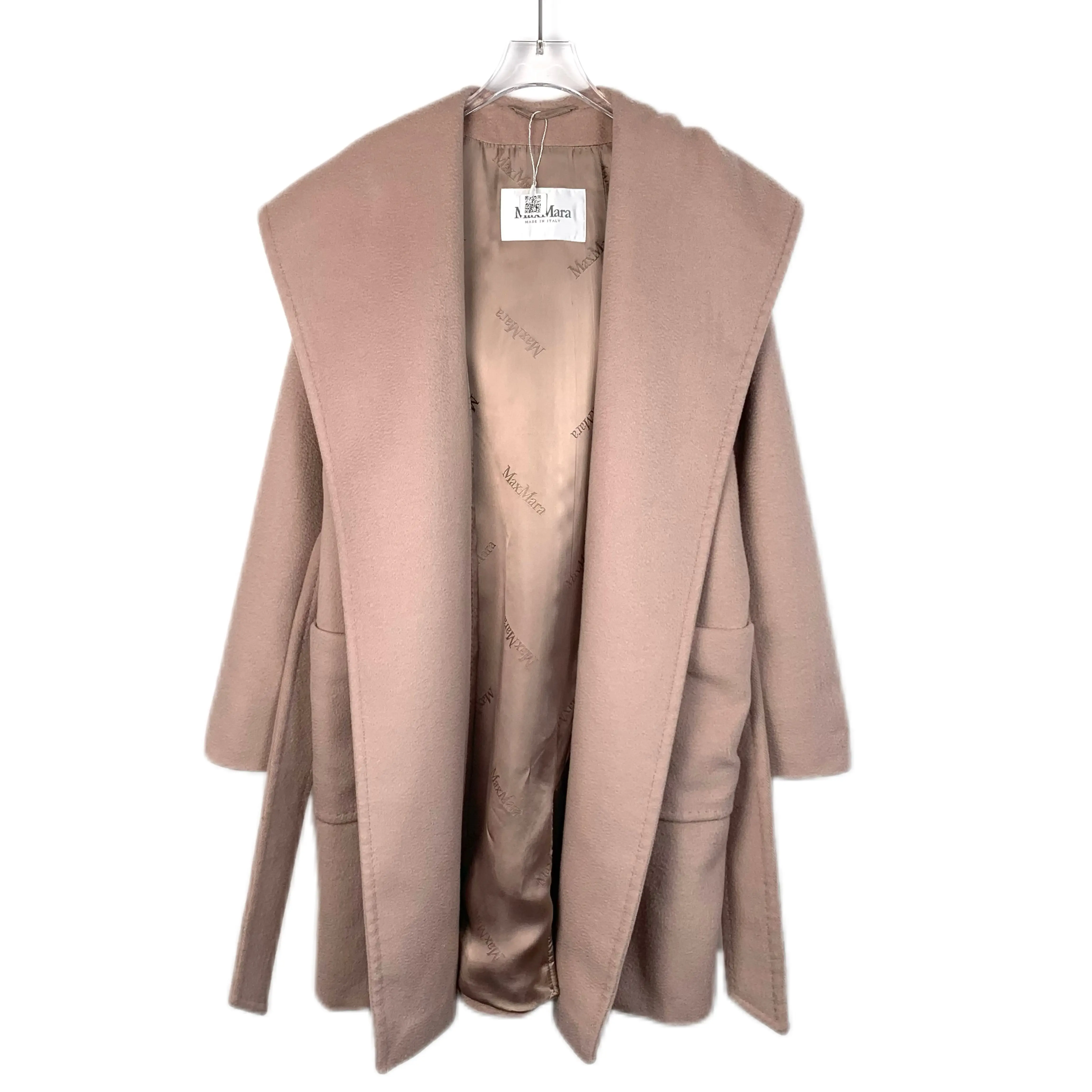 RDLT— Max Mara Pink Camel Hair Hooded Robe Coat Size 40