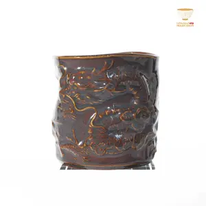 Xu Yangui · Amethyst Mist “Cloud Dragon” Whiskey & Cigar Tumbler ｜ Embossed Dragon Motif · Handcrafted Jian Zhan Style · Oriental Elegance for Spirits & Leisure