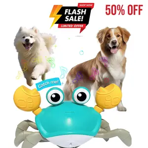 Nocciola Crawling Crab Interactive Dog Toy with Charging Cable, Left-Right Move Crab Dog Toy with Obstacle Avoidance, Blue and Yellow Dog Toys