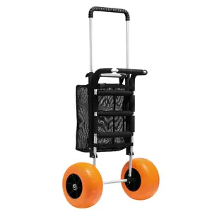 VEVOR Large Wheel Beach Cart, Suitable for Sand, 29.9" x 15.4" Cargo Platform, Equipped with 12" Foam Wheels, 165 lbs Load Capacity Foldable Beach Cart & Adjustable Height from 27" to 44.7", Heavy Duty Cart Suitable for Beach
