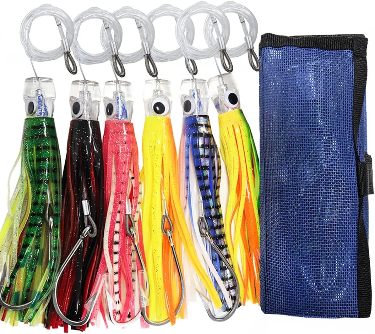 Set of 6 count 9 inch / 7 inch / 6.5 inch trolling Lure Marlin Tuna Dolphin Shark Big  deep sea Fishing Lures Included Mesh Bag