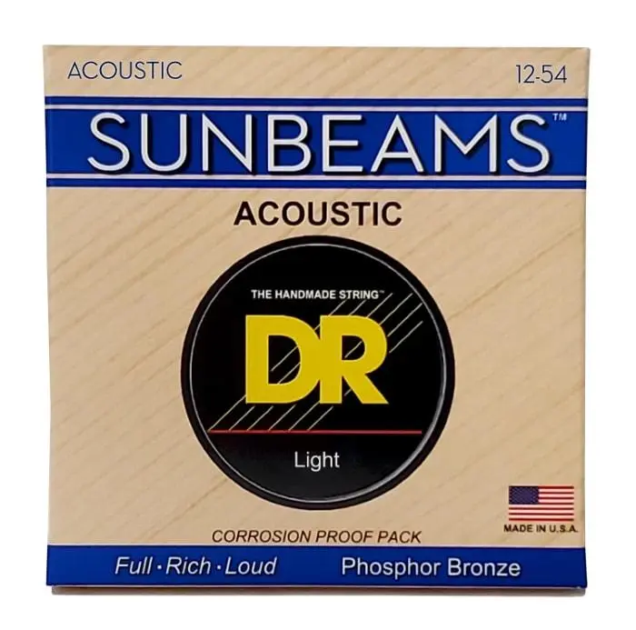 DR Strings Sunbeams Phosphor Bronze Acoustic Guitar Strings - 12-54 Gauge, High-Carbon Steel Core, Round Core, Flexible, Bright Sound, Long Sustain, Flexibility Feature