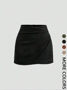 Women's Suede Texture Pleated Short Skirt, Simple Design with Fashionable Charm, Stylish Casual Wear for Everyday Womenswear Basic