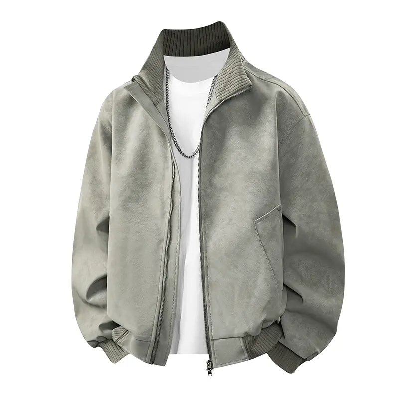 Men's Leather Jacket Zipper Casual Versatile Long Sleeve Sports Stand Collar Jacket Coat, Stylish Outerwear for Everyday Wear & Outdoor Activities