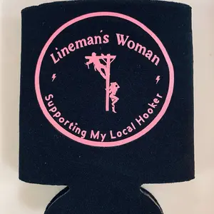 Lineman's Woman Koozie - Supporting My Local Hooker - Black with Pink Logo - Perfect for Lineman's Women