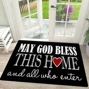 Durable Entrance Mat, Absorbs Dust and Water, Non-Slip Bottom, Stain Resistant, Blessing Quotes and Heart Pattern, Suitable for Front Door and Hallway, Religious Doormat