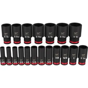 Milwaukee MWK49-66-7012 0.5 in. Drive SAE Shockwave Deep Impact Socket Set - 19-Piece, 6-Point Design, Forged Impact Steel, Non-Slip Hex Geometry, Stamped and Ink Filled