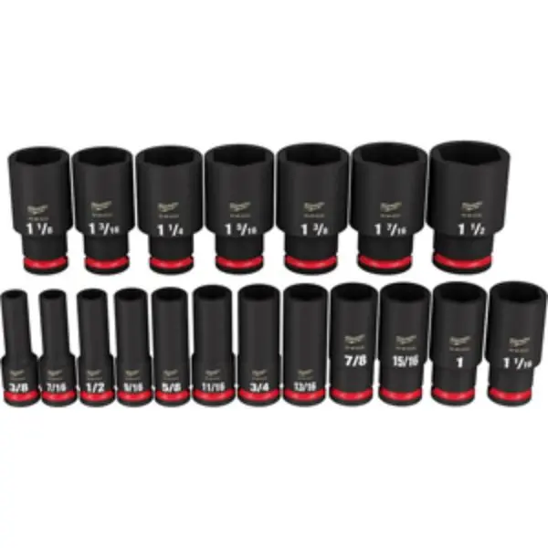 Milwaukee MWK49-66-7012 19-Piece 0.5 in. Drive SAE Shockwave Deep Impact Socket Set - 6-Point Design, Forged Steel, Wear Resistance, Non-Slip Hex Geometry, Ink-Filled Marks