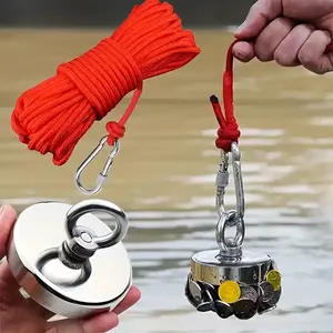 D44 Magnet + Rope Stainless Steel Magnetic Hanging Loop with Rope, Heavy Rescue Fishing Tool for Rivers Lakes Deep Sea