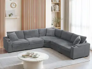 106" Convertible L-Shaped Sectional Sofa with Armrest Storage, Corduroy Modular Couch with Cup Holders & USB Charger, Irregular Corner Sofa with Oversized Seating, Comfy Living Room Furniture for Apartment, Home