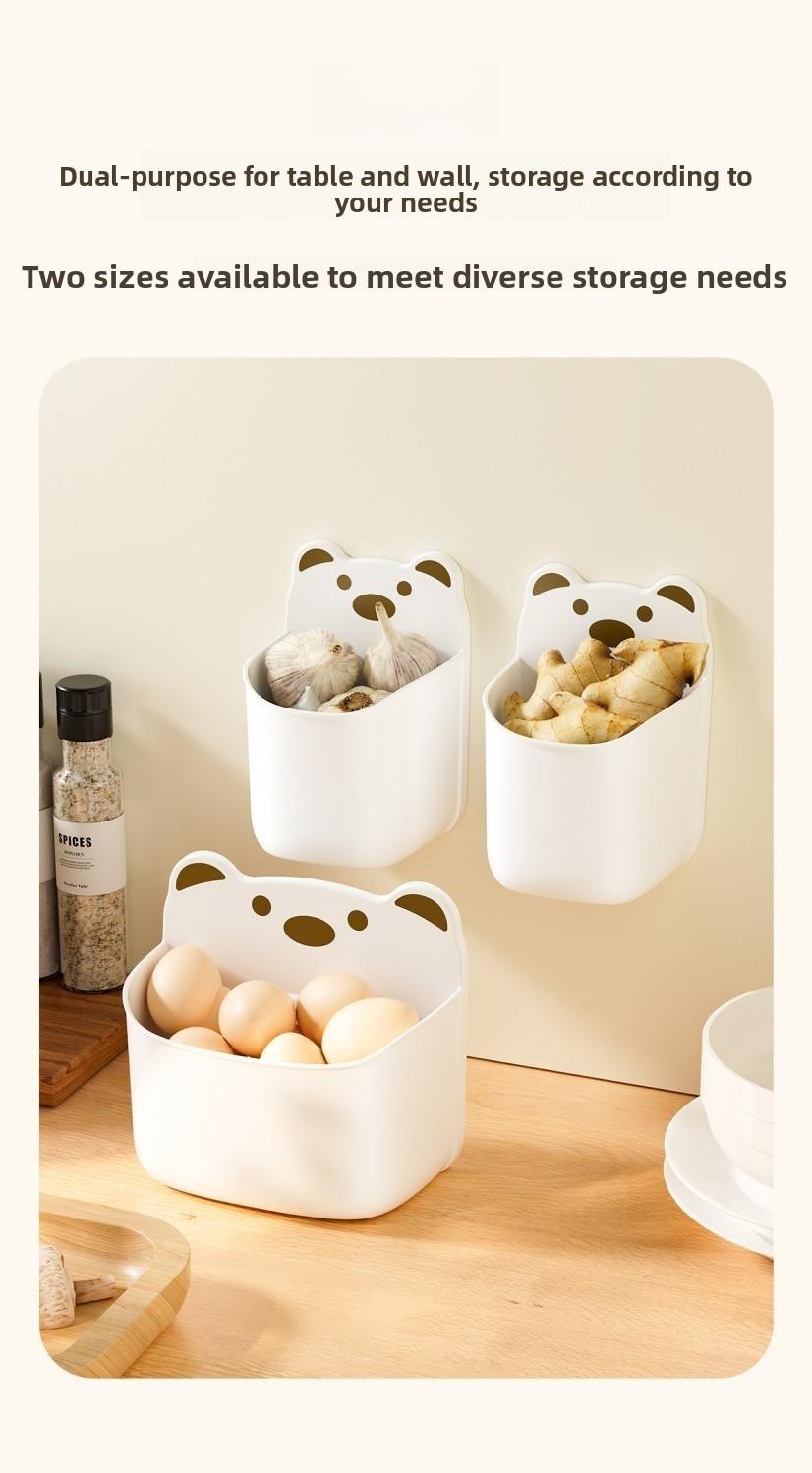 Cartoon wall storage box, ginger, garlic storage wall hanging storage box, storage basket, multi-functional kitchen wall storage rack, no-drilling adhesive hooks