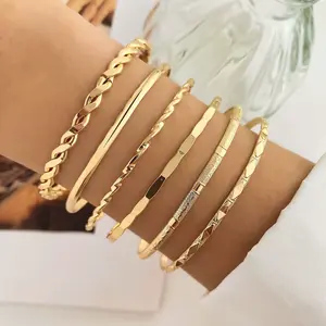 6-Piece Gold Multilayer Bracelet Set – Twist & Smooth Bangles other