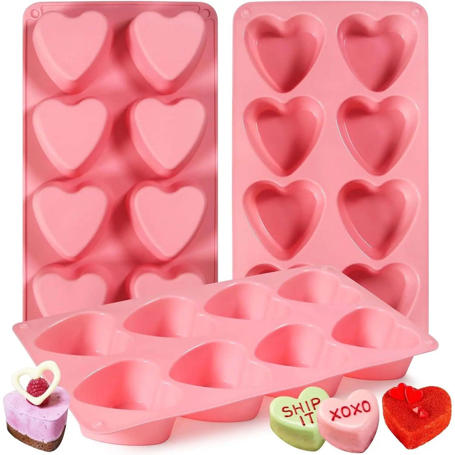 Round Silicone Mold for Baking  4inch Large Breakfast Sandwiches Whoopie Pie Non-Stick Hamburger Buns Molds Egg Pan (3 Heart)
