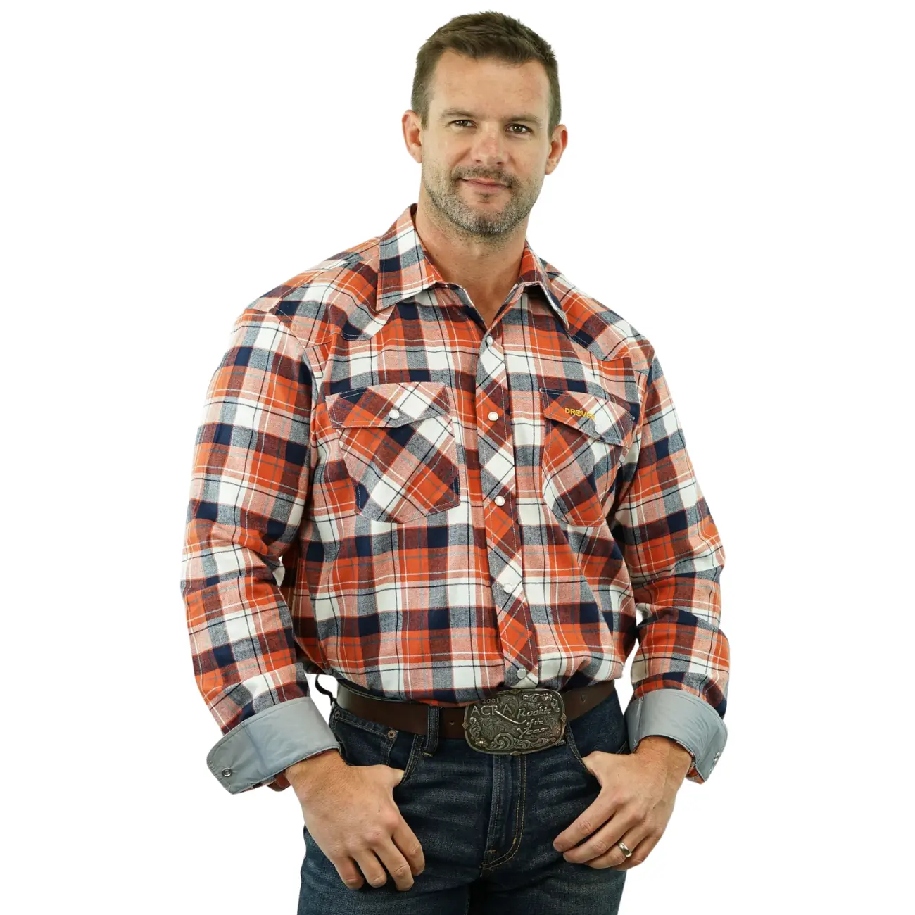 Drover Cowboy Men's Remington Plaid Snap-Front Flannel Shirt – Long Sleeve Casual Western Checkered Shirt
