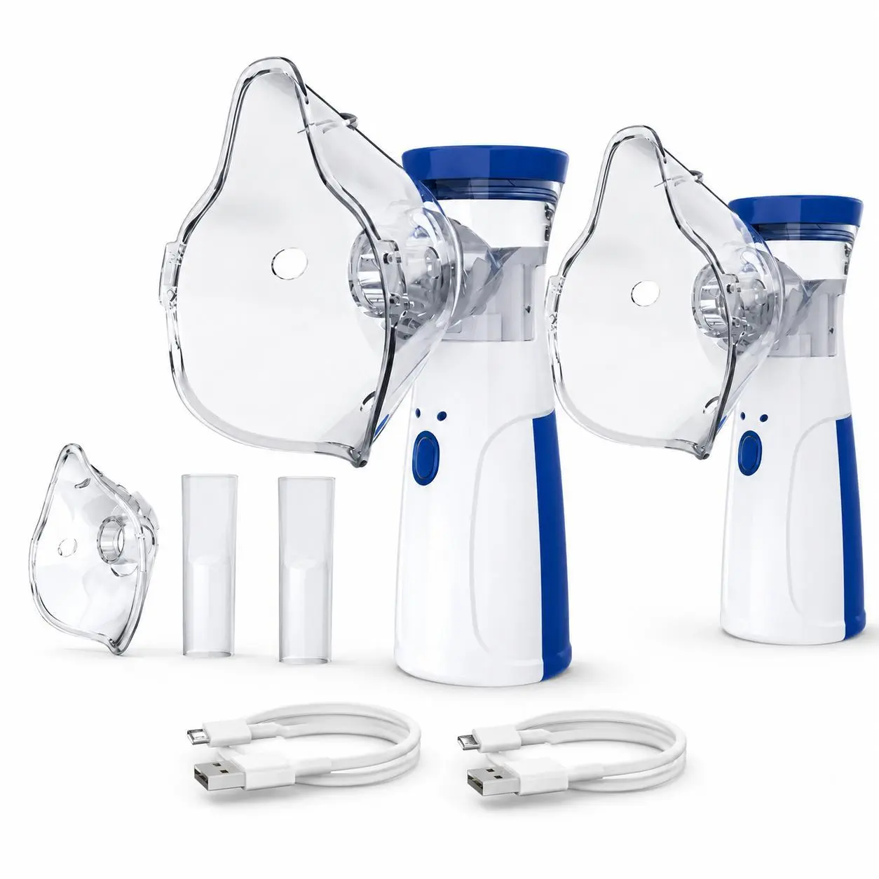 2pcs Handheld Ultrasonic Mesh portable Nebulizer, Adjustable & Self-Cleaning, Face Mask & Mouthpiece Included, Plug-in Rechargeable for Adults Kids, Home Travel Use
