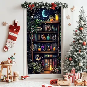 1pc Retro Magic Bookshelf Blackout Background Banner, Universal Theme, Suitable for Halloween Party Decorations, Wall Decorations, Photography Backgrounds, and Front Door Decorations