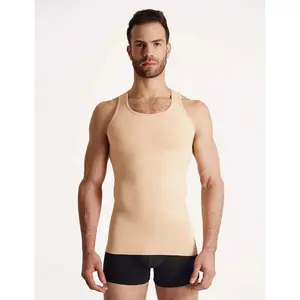 Seamless Compression Tank Top - Men’s Crewneck Sleeveless Top in Sand, Versatile for Various Outfits and Activities