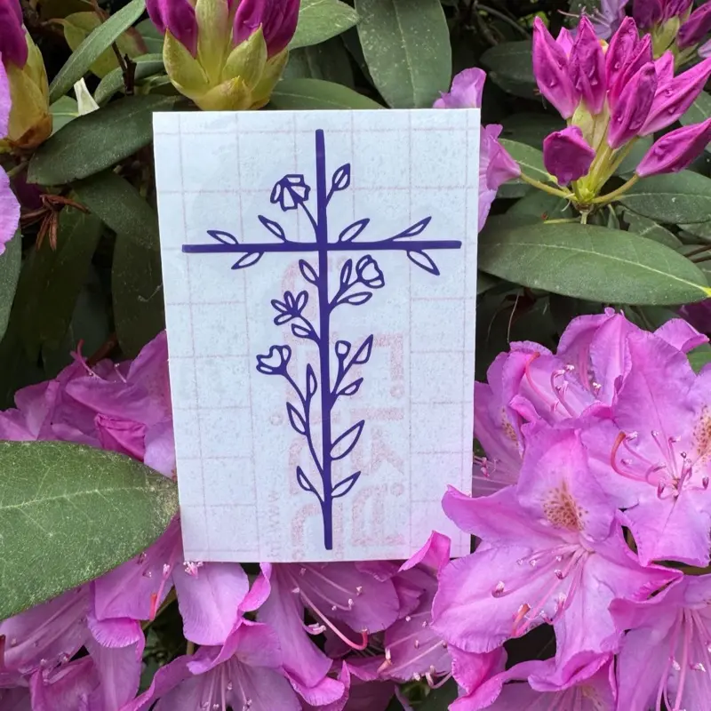 Floral Cross Universal Car Sticker - Waterproof Permanent Vinyl Car Exterior Accessory, Durable, Easy-to-Apply for Smooth Surfaces, Multiple Sizes & Colors, Truck Sticker