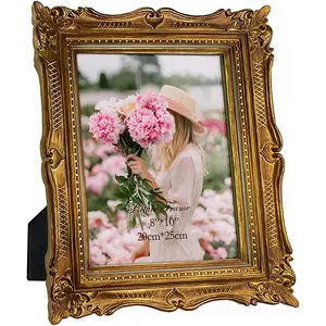 8X10 Picture Frame Gold, Ornate Antique Photo Frame Vertical and Horizontal for Tabletop or Desktop Display