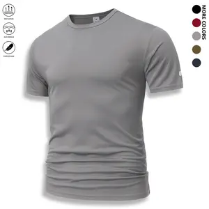 Casual athletic printed reflective stripe T-shirt in black, white, and army green; breathable quick-dry short-sleeve crew neck top; running shirt; wet/dry dual-use moisture-wicking T-shirt; gym training short-sleeve shirt.