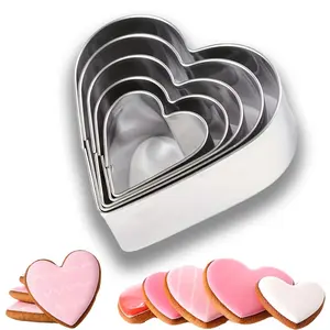 5-piece Stainless Steel Heart-shaped Cake Mold Set - Perfect for Sugar, Cookie, and Biscuit Decoration - Ideal for Weddings, Valentine's Day, Christmas Baking, Baking Accessories | Decorative Cake Molds | Durable Baking Tools