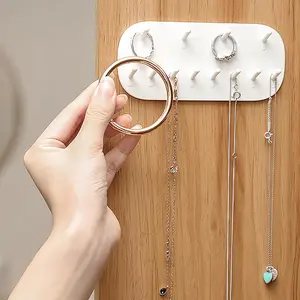 Wall Mounted Jewelry Storage Rack, 1 Count Punch Free Jewelry Display Rack, Jewelry Organizer, Home Organizer for Necklace, Bracelet, Earrings, Self Adhesive Hooks, Wall Mounted Holder