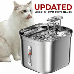 Cat Water Fountain, Stainless Steel Pet Water Fountain for Cats Inside, 3 Filters&Ultra-Quiet Pump, 2.2L/73oz Automatic Dog Dispenser Water Bowl, Multiple Pets Water Fountain Square