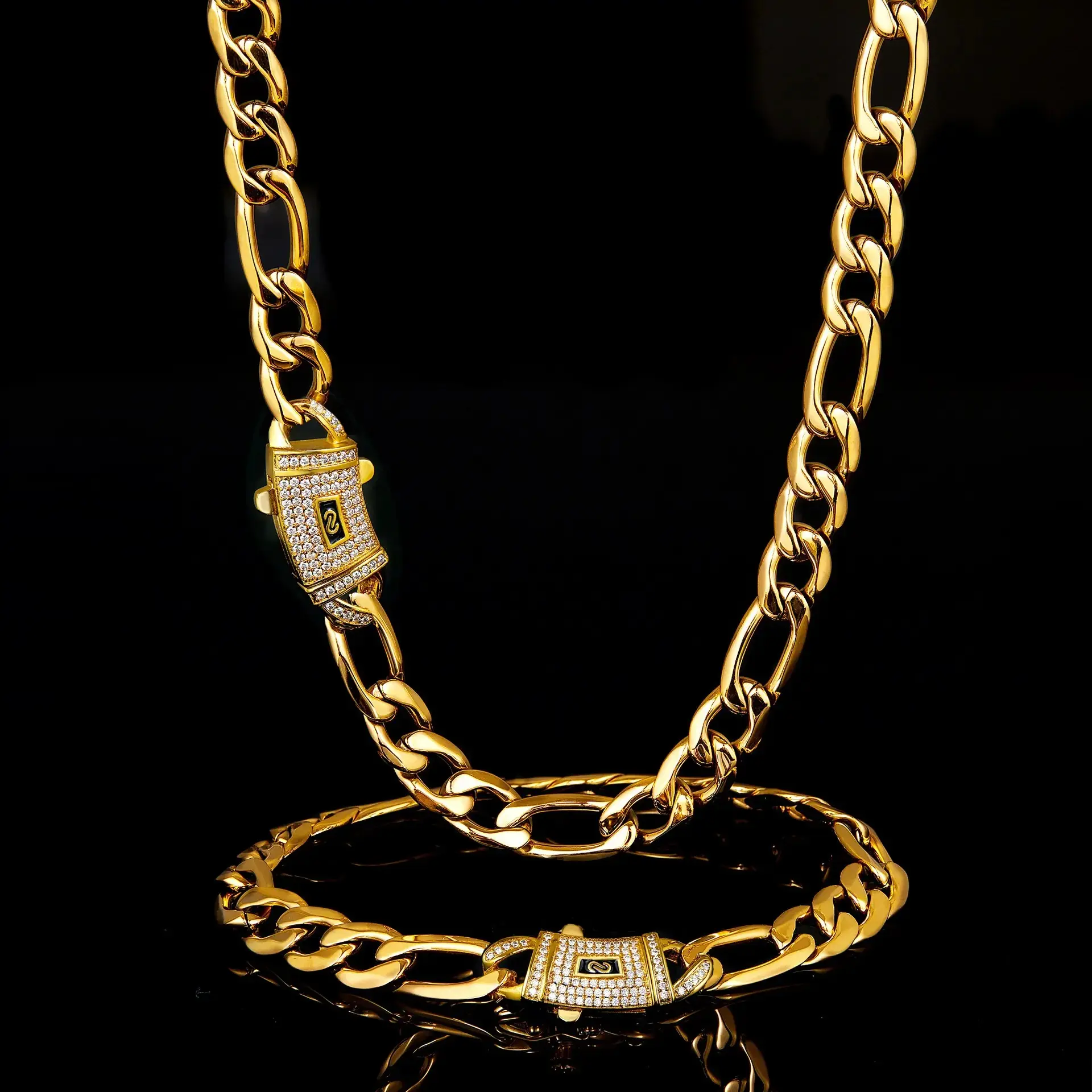 Premium 14K Gold Figaro Necklace for Men, Thick Cuban Style Figaro Chain with Secure Clasp