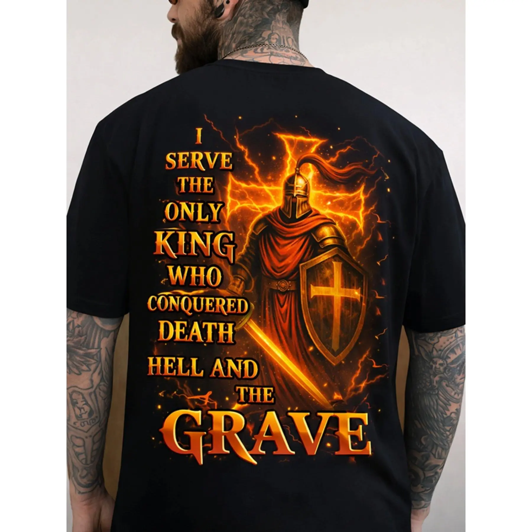 Plus Size Men's Christian Faith T-Shirt - Knight Templar Warrior God's Choice Print, Round Neck Short-Sleeve Menswear Streetwear, Casual Church Sports Top, The Perfect Gift for Friends and Family