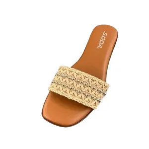 WOMENS FLAT SANDAL WITH RAFFIA WOVEM BAND AND SILVER STUD DETAILS MARTHA-S