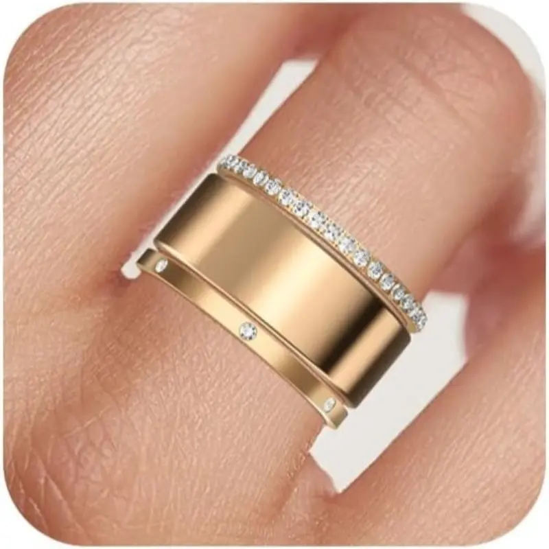 Women's Non-Tarnish Cubic Zirconia Rings 3-Pack - 14 Karat Gold Plated Stackable Decorative Diamond Sleek Layering Set, Sizes 5-10, Fashion Costume Gold Rings,summerwins