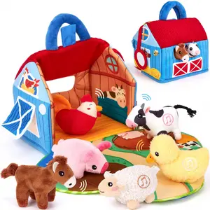 Surprise Barn with Stuffed Farm Animals with Real Sounds,Toddlers Sensory Toy,Easter Basket Stuffers,Montessori Toys for 6 Month Old Baby 1 Year Old Boy Girl Gifts,Toys for Easter,Valentines Day & Birthday Gifts