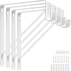 4 Pack 11x11 Inch Heavy Duty Closet Shelf Rod Brackets, 300lbs Wall Mount Closet Shelf Bracket with Rod Shelving Support, Comes with Fixed Hardware, White